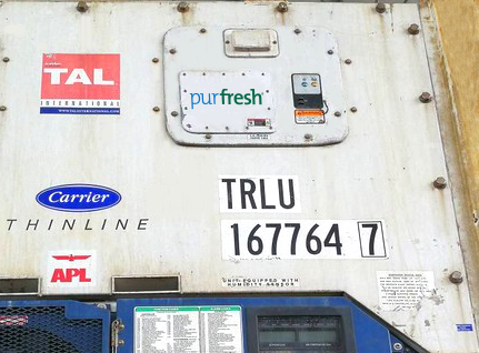 Purfresh device on shipping container